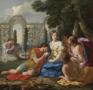 Polyphilus And Polia Accompanied By Nymphs On Island Of Cythera by Eustache Le Sueur Oil Painting