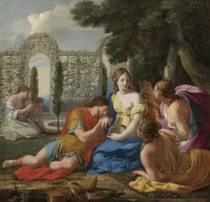 Polyphilus And Polia Accompanied By Nymphs On Island Of Cythera by Eustache Le Sueur Oil Painting