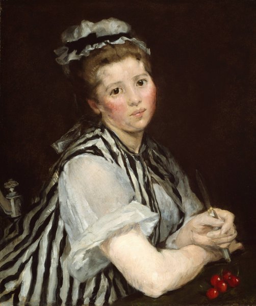 Girl with Cherries  by Eva Gonzales - Hand-Painted Oil Painting Reproduction