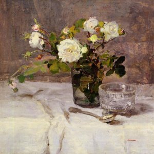 Roses in a Glass by Eva Gonzales Oil Painting