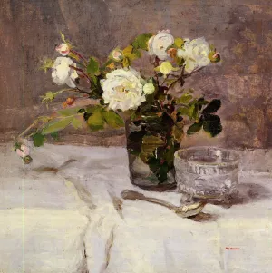 Roses in a Glass by Eva Gonzales - Oil Painting Reproduction