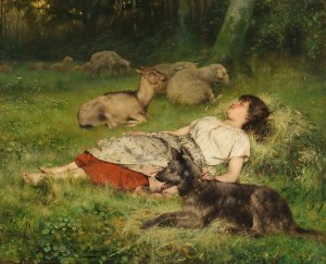 Sleeping shepherdess by Evariste Carpentier Oil Painting