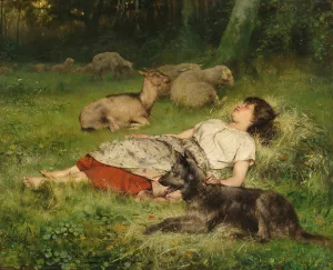 Sleeping shepherdess by Evariste Carpentier Oil Painting
