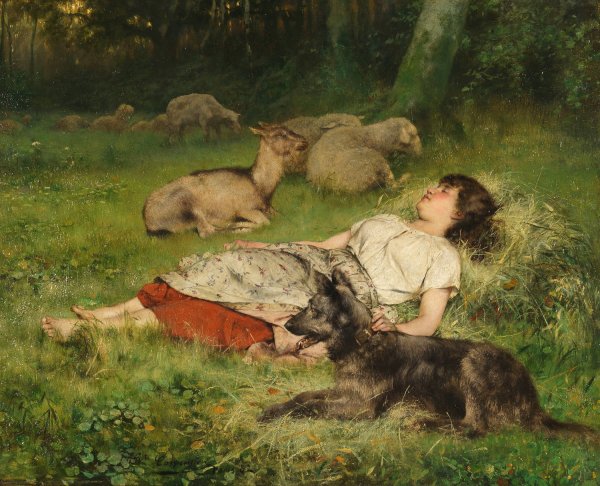 Sleeping shepherdess  by Evariste Carpentier - Hand-Painted Oil Painting Reproduction