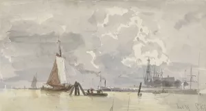 Gezicht op het IJ te Amsterdam by Everhardus Koster Oil Painting