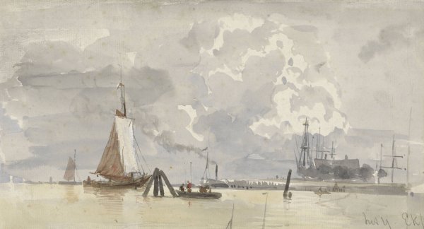 Gezicht op het IJ te Amsterdam  by Everhardus Koster - Hand-Painted Oil Painting Reproduction