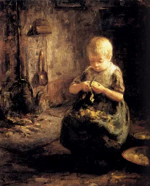A Child Peeling Potatoes by Evert Pieters Oil Painting