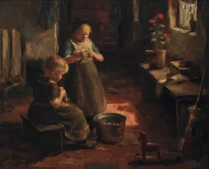Peeling potatoes by Evert Pieters Oil Painting