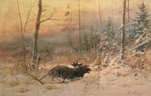 Elk Hunting by Evgeni Alexandrovich Tikhmenev Oil Painting