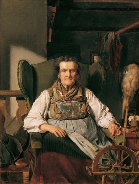 Main Product Photo of Eine Ramsauer Bauerin am Spinnrad  Painting by Franz Eybl