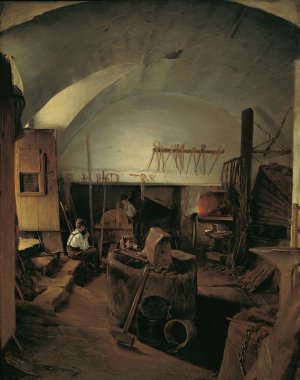 The inside of a forge by Franz Eybl Oil Painting