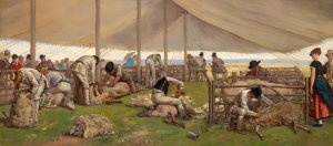 A sheep shearing match by Eyre Crowe Oil Painting