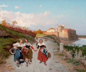 Women on a Country Road by Fabio Cipolla Oil Painting
