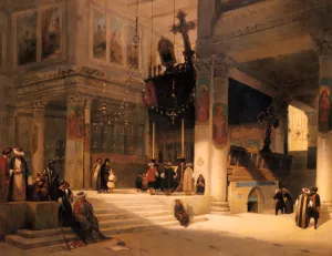 Followers Inside An Eastern Church by Fabius Germain Brest - Oil Painting Reproduction