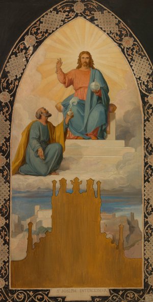 Saint Joseph aux pieds de Jesus Christ Oil painting by Faivre-Duffer