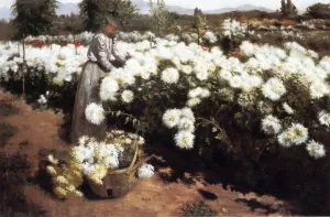 Chrysanthemum Garden in Southern California by Fannie Eliza Duvall Oil Painting