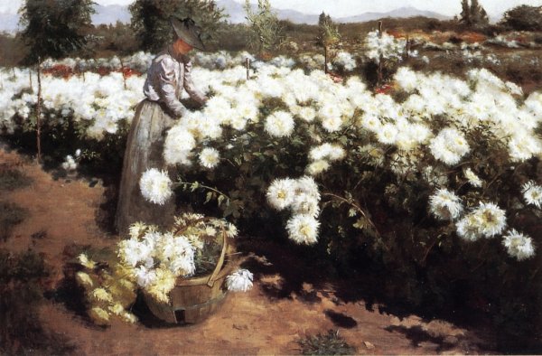Chrysanthemum Garden in Southern California by Fannie Eliza Duvall - Hand-Painted Oil Painting Reproduction
