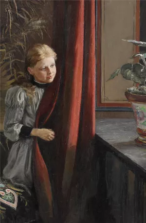 Girl At The Window by Fanny Brate - Oil Painting Reproduction