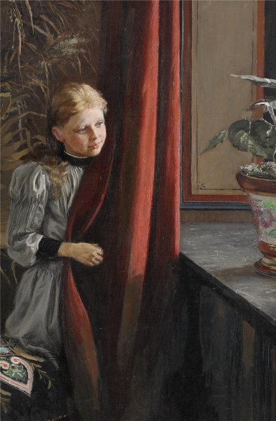 Girl At The Window by Fanny Brate - Hand-Painted Oil Painting Reproduction