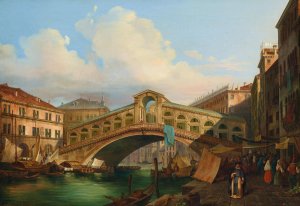 Venice, a View of the Grand Canal with Rialto Bridge by Fausto Antonioli Oil Painting