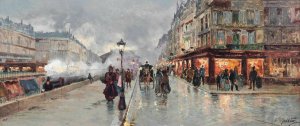 At the Gare Saint Lazare towards the end of the day by Fausto Giusto Oil Painting