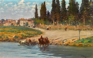 At The Water's Edge by Fausto Zonaro Oil Painting