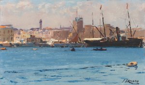 Boats In A Port by Fausto Zonaro Oil Painting