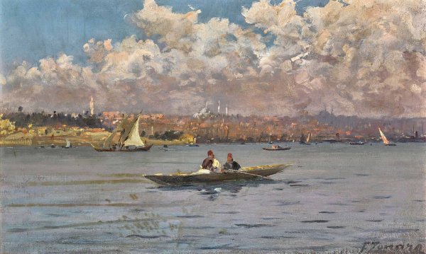 Constantinople From The Bosphorus by Fausto Zonaro - Hand-Painted Oil Painting Reproduction