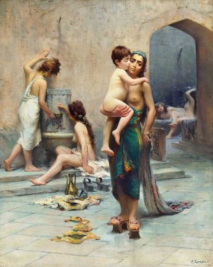 Hamam - il bagno by Fausto Zonaro Oil Painting