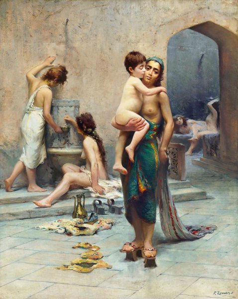 Main Product Photo of Hamam - il bagno  Painting by Fausto Zonaro