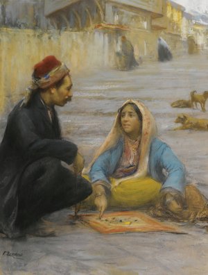 The fortune teller by Fausto Zonaro Oil Painting