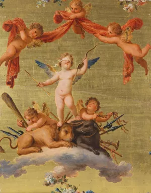 Eros defeats war, strength and ferocity Oil painting by Fedele Fischetti
