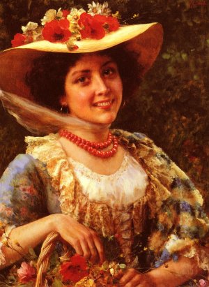 Cappello Di Paglia Papaveri by Federico Andreotti Oil Painting