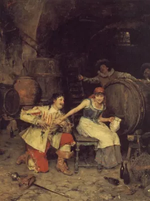 Flirtation in the Wine Cellar by Federico Andreotti - Oil Painting Reproduction