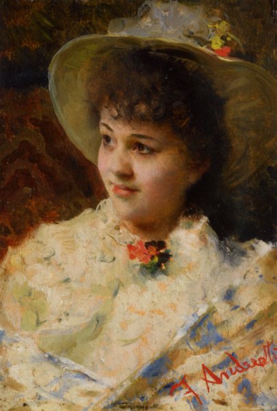 Main Product Photo of Girl In A Straw Hat Painting by Federico Andreotti