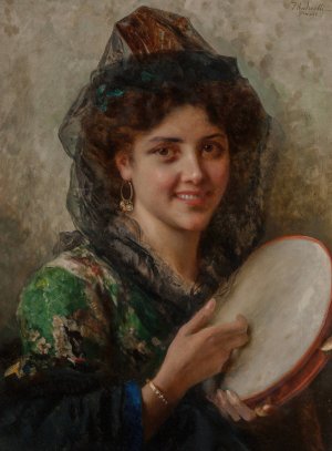 Girl with a tambourine by Federico Andreotti Oil Painting