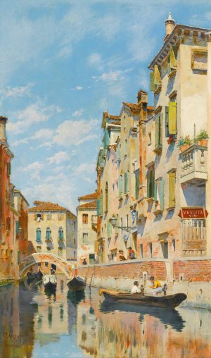 Gondolas On A Venetian Canal by Federico Del Campo Oil Painting