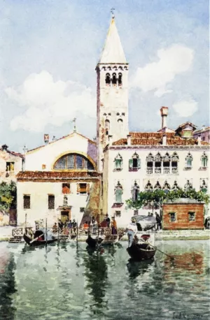 Gondolas on a Venetian Canal by Federico Del Campo Oil Painting