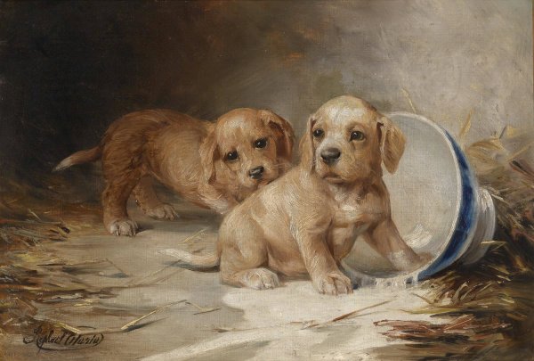 Welpen by Federico Olaria - Hand-Painted Oil Painting Reproduction