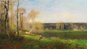 Woman and child by a pond Oil painting by Federico Rossano