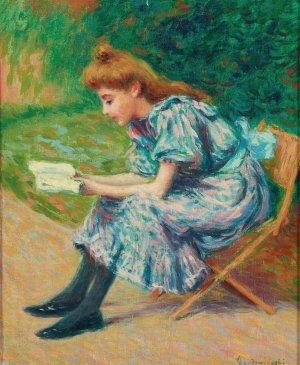 Reading young lady by Federico Zandomeneghi Oil Painting