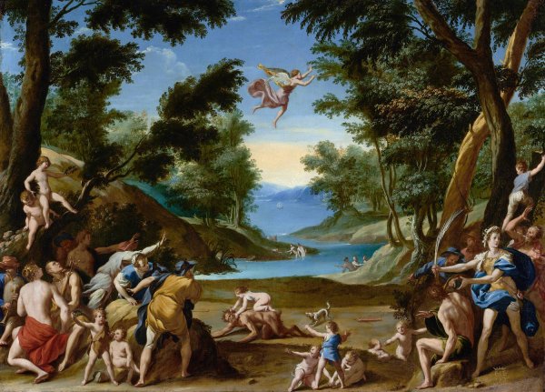 Main Product Photo of Cupid and Pan  Painting by Federico Zuccaro