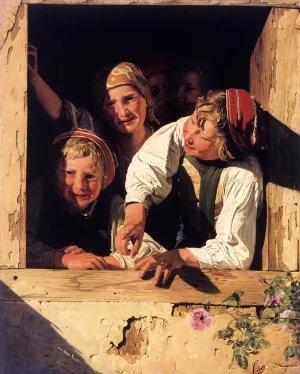 Children at the Window by Ferdinand Georg Waldmueller - Oil Painting Reproduction