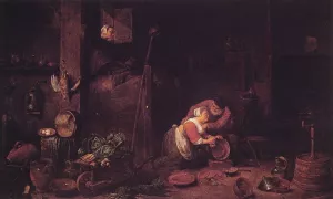 Der Alte Und Die Kuchenmagd by Ferdinand Georg Waldmueller - Oil Painting Reproduction