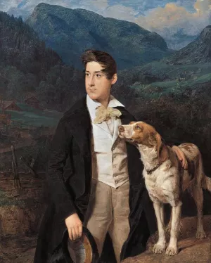 Waldmueller's Son Ferdinand with Dog by Ferdinand Georg Waldmueller Oil Painting