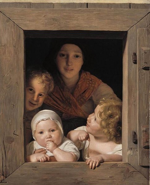 Young Peasant Woman with Three Children at the Window