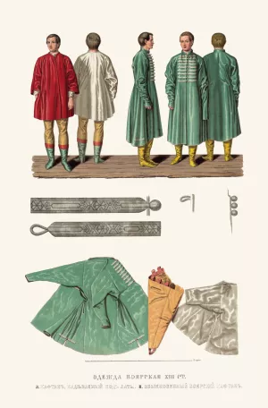 Odezhda boiarskaia XVII stoletiia. Kaftan, nadevaemyi pod laty. Obyknovennyi boiarskii kaftan Oil painting by Fedor Grigoryevich Solntsev