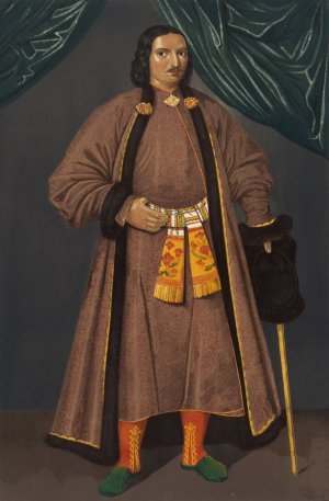 Odezhda boiarskaia XVII stoletiia. Kopiia s portreta Afanasiia Kirilovicha Naryshkina by Fedor Grigoryevich Solntsev Oil Painting