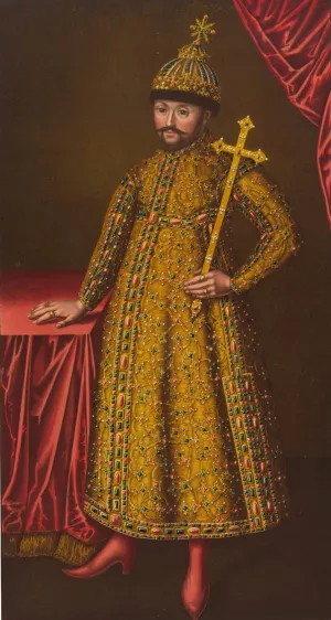 Odezhda tsarskaia XVII stoletiia. Izobrazhenie tsaria Feodora Alekseevicha by Fedor Grigoryevich Solntsev Oil Painting