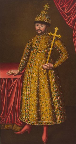 Odezhda tsarskaia XVII stoletiia. Izobrazhenie tsaria Feodora Alekseevicha  by Fedor Grigoryevich Solntsev - Hand-Painted Oil Painting Reproduction